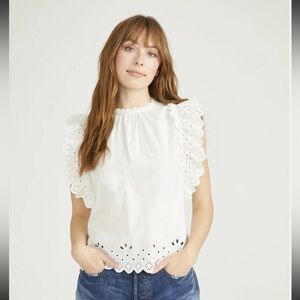 Driftwood women's‎ ruffle eyelet white top size L
Boho preppy capsule